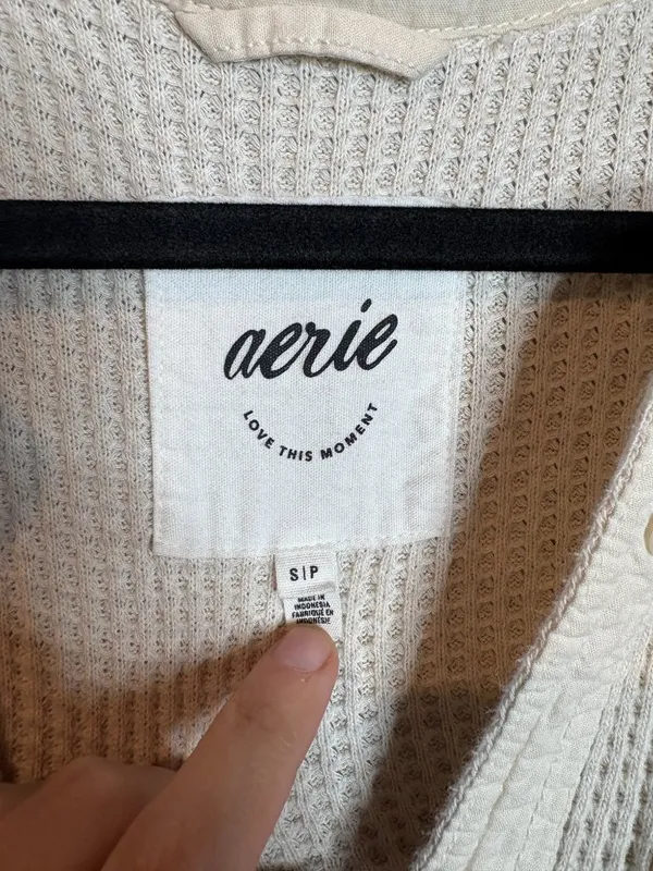 Aerie cream Lumberjill button down waffle shacket - Image 3