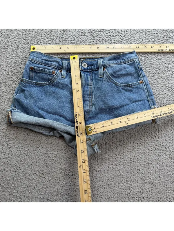 Levis 501 Womens Denim Cut Off Jean Shorts 28W Light Wash Raw Hem High Rise Fest - Image 3