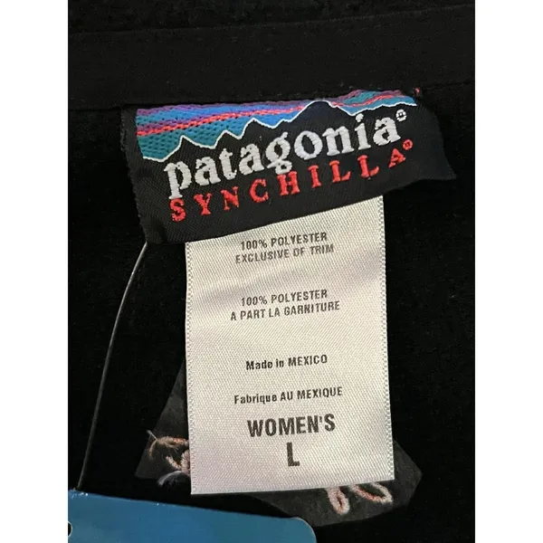 Patagonia Vest Womens Large Black Synchilla Fleece Full Zip NBC Sports Logo - Image 8