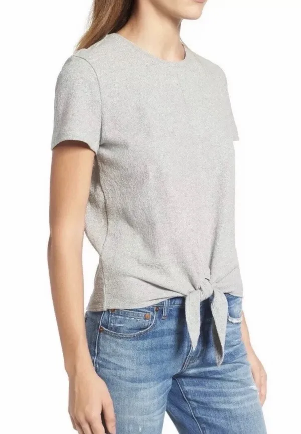 Madewell Modern Tie-front Tee 100% Cotton Gray Women’s Size L - Image 2