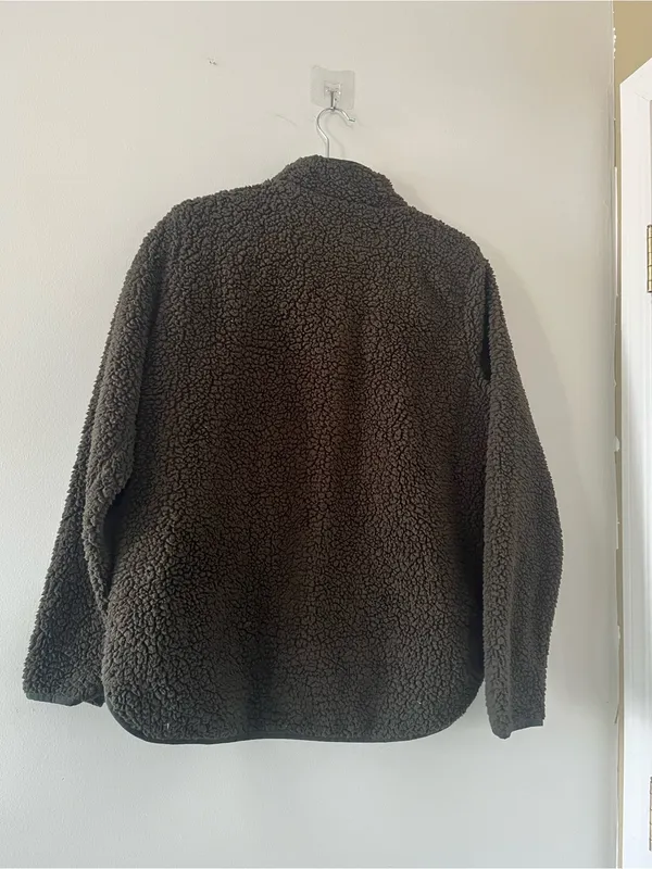 Abercrombie Olive Green Sherpa Teddy Fleece Jacket Large Full Zip Travel Casual - Image 7