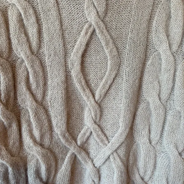VTG Women Wool Mohair Cable Knit Turtleneck Sweater M Taupe Handknit Chunky - Image 5