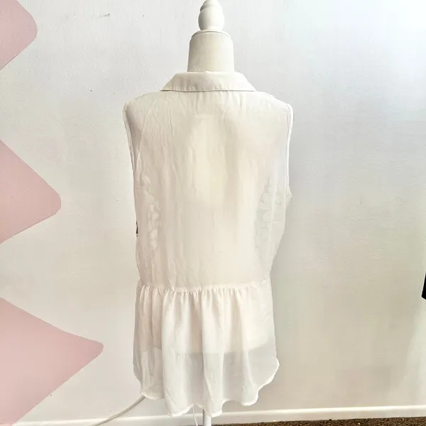 White 3D Flower Mesh‎ Sheer Top Y2K Fairycore Coquette Bridal XL - Image 3