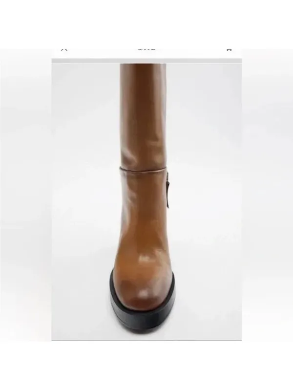 Zara Cow Leather Block Heel Knee Lenght Boots, Size Uk 8/Eur 41, Bnwt🏷 No Box - Image 4