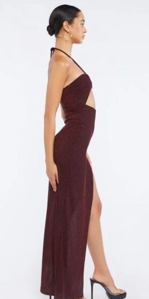 Celebrity Glitter O-Ring Halter Maxi Dress - Image 2