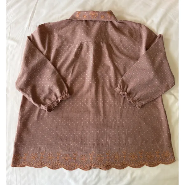 LOGO By Lori Goldstein Embroidered Scallop Hem Blouse Tunic Mauve Cotton‎ Sz Large - Image 8