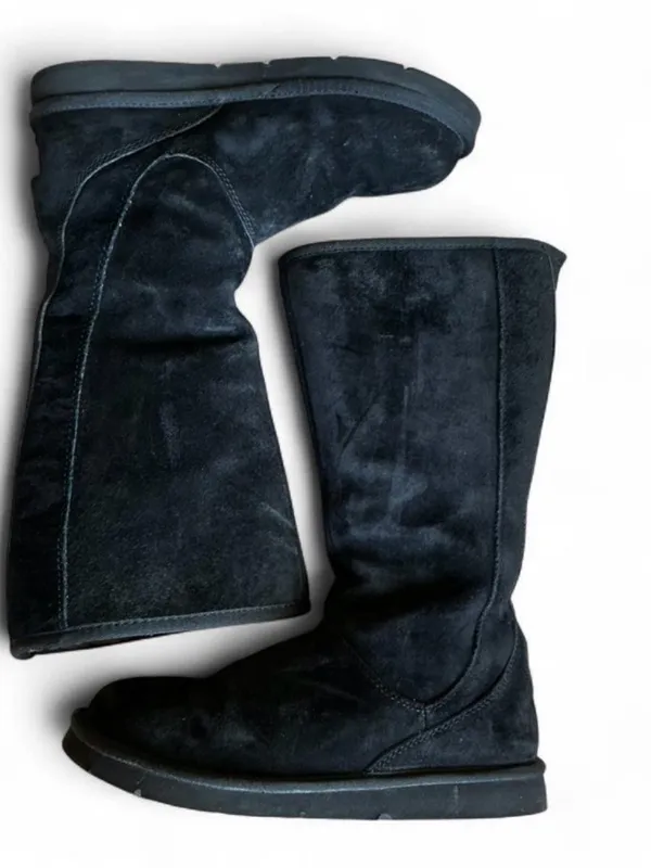 UGG Knightsbridge Leather Tall Boot Back Zip Shearling Lined Women 7M Black - Image 8