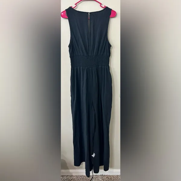 American Eagle Smocked V-Neck Jumpsuit Sz M Black Wide Leg Boho Jumpsuit - Image 6