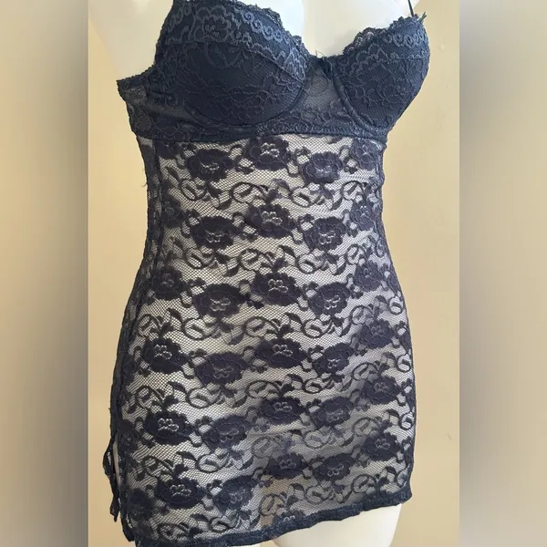 Rampage Naval Blue Lace Chemise Adjustable Straps Key Hole & Hook Closure Sz S - Image 2