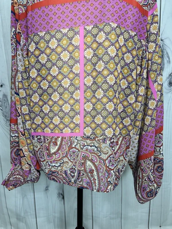 ee:some Sheer Button Up Blouse Sz M Floral Boho Chic Peasant Ruffle Cottagecore - Image 9