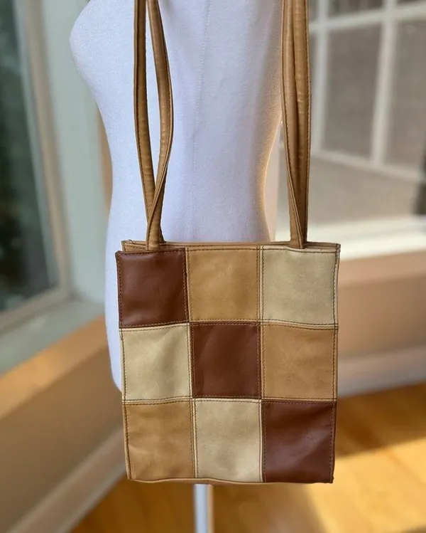 Vintage 90’s Y2K Tan Brown Patchwork Rectangular Shoulder Bag - Image 13