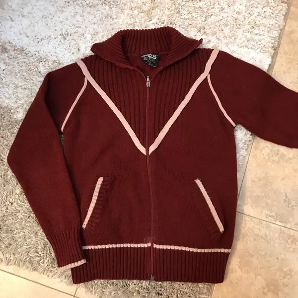 Vintage Sultra zip up sweater jacket maroon size S 70’s era Pockets - Image 5