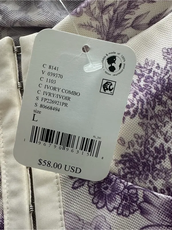 Free People Intimately Ivory Purple Floral Mesh Corset Bodysuit Size Large NWT - Image 5