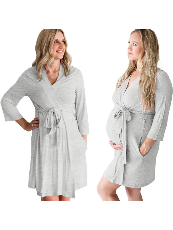 Posh Peanut Mommy Robe in Light Gray Size Small Soft Maternity - Image 2
