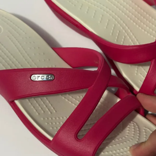 Crocs Meleen Twist Pink White Strappy Wedge Slide Sandals Womens 9 - Image 3