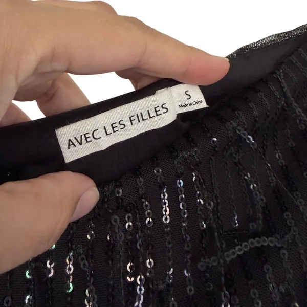 Avec Les‎ Filles Revolve Black Sequin Fringe Mini Skirt Party Size Small NEW - Image 7
