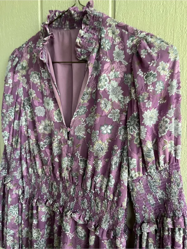 Alexis Lilac Purple Floral Mini Dress Long Sleeves - Image 2
