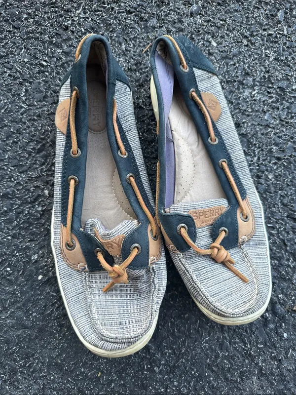 Sperry Women’s 9M Boat Shoes Navy Tan Striped Slip On - Image 4