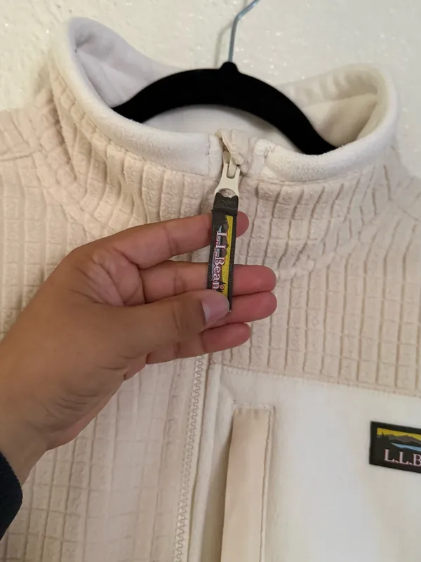 L.L. Bean Mountain Classic Windproof cream Fleece full zip up Jacket size XL - Image 10