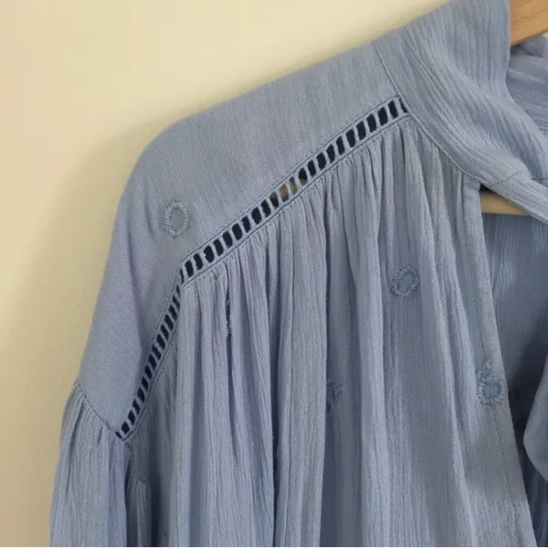 Free People Light Baby Blue Wishful Moments Tie Neck Tunic Top NEW - Image 4