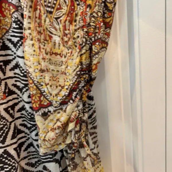 Chico’s‎ Brown And Orange Ruched Sleeve Top Size 2 (Large) - Image 4