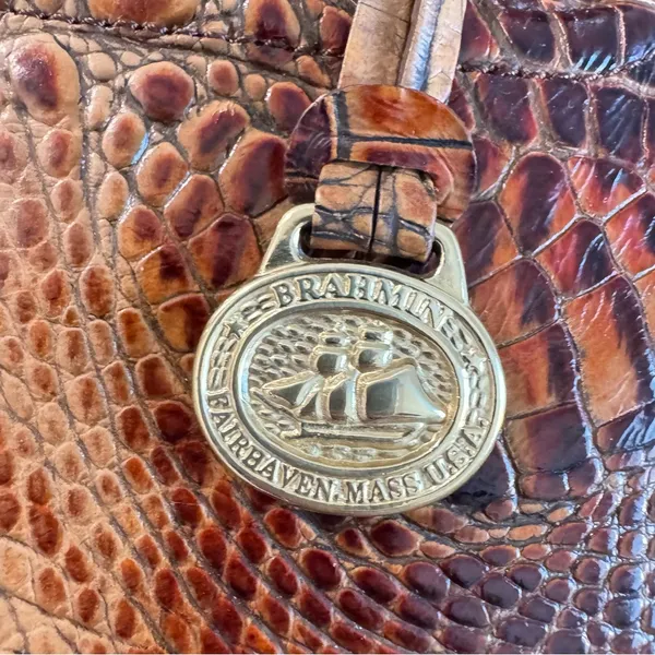 Brahmin Croc Embossed Leather Satchel Bag in‎ Toasted Pecan Melbourne - Image 3