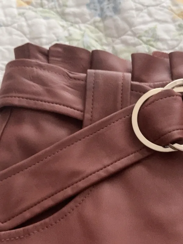 Zara Brown Faux-Leather Pleated Hem Mini Skirt with Belt - Image 4
