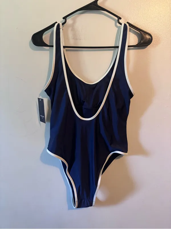 Parke x Target Women's Navy One-Piece Swimsuit with White Trim - Image 5