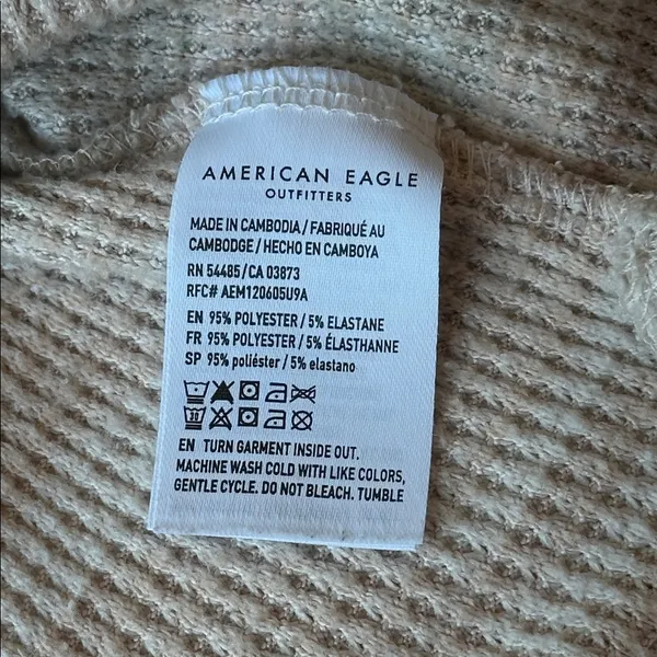 American Eagle Long Sleeve Oversized Peach/Nude Camo Waffle V Neck Top size XL - Image 10