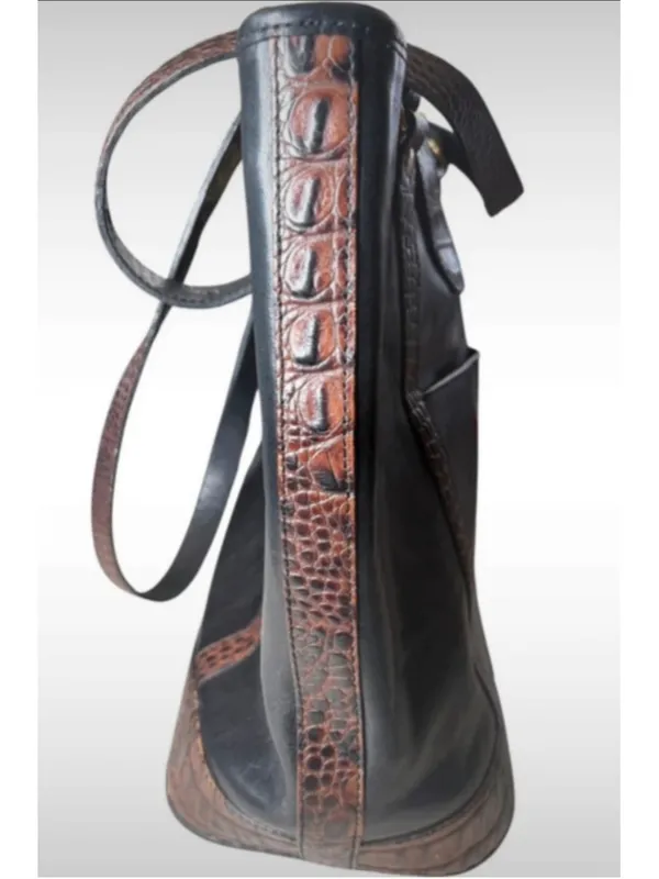 🔥 VINTAGE GRAIL! Rare 90s BRAHMIN Tuscan Croc & Smooth Leather Shoulder Tote Ba - Image 4