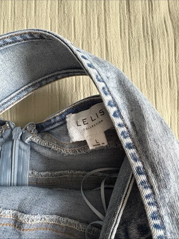 Le Lis Light Blue One-Shoulder Denim Dress - Image 4
