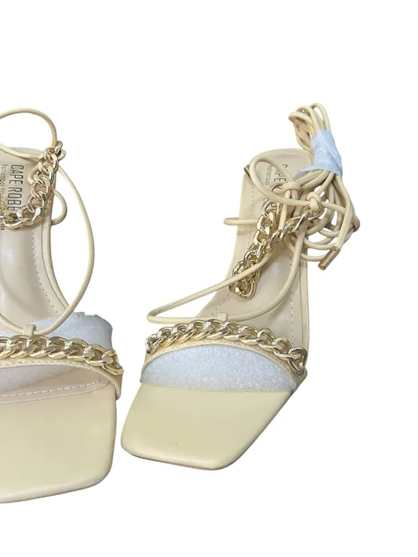 Cape Robbin Beige Lace-Up Heeled Sandals with Gold Chain - Image 4