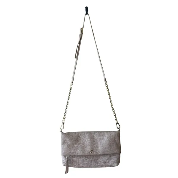 Tory Burch Pebbled Leather Foldover Crossbody‎ Tan Chain Bag - Image 3