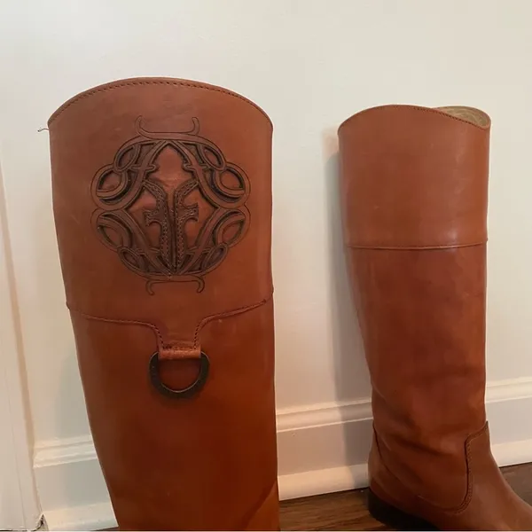 Frye Melissa Logo Leather Riding Boots Cognac Brown Sz 6.5 - Image 7