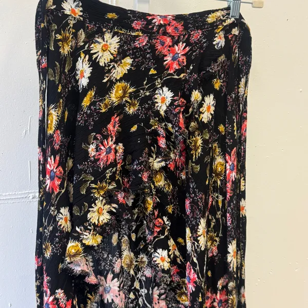 Blue Life Floral Maxi Beach Skirt Black Ruffle High Low Boho Wildflower Rayon Sm - Image 5