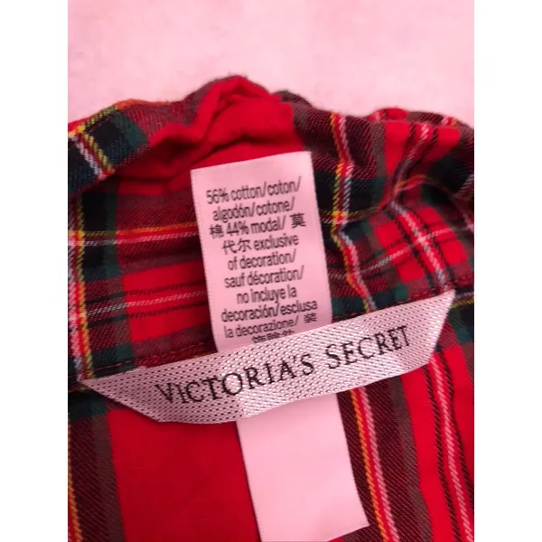Victoria's Secret Pajama Set Women XL Red Plaid Flannel Sleepwear Holiday - Image 3