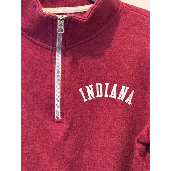 Indiana University 1/4 Zip Pullover Hoodie Red Size S - Image 5
