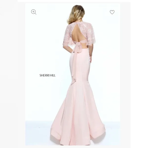 Sherri Hill 50877 blush pink mermaid lace bell sleeve mikado skirt gown NEW 2 - Image 7