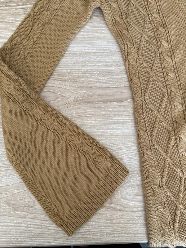 Wet Seal Small Cable Knit Long Open Cardigan Tan Camel Wool 60s 70s Penny‎ Lane - Image 8