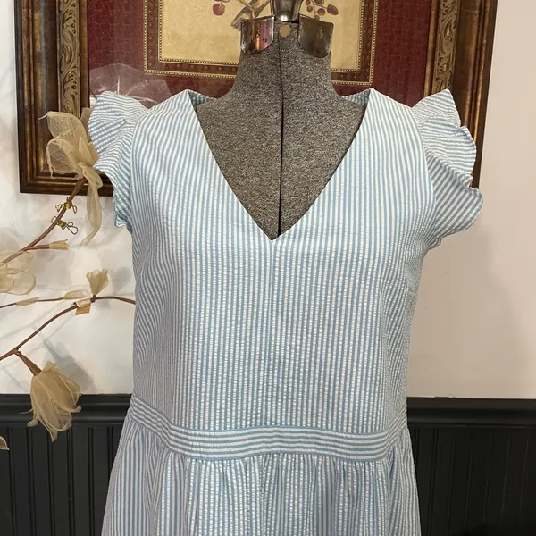 Southern Tide Evelyn Seersucker Tiered Blue & White Cotton Dress - Sz XS 💚🎀 - Image 4