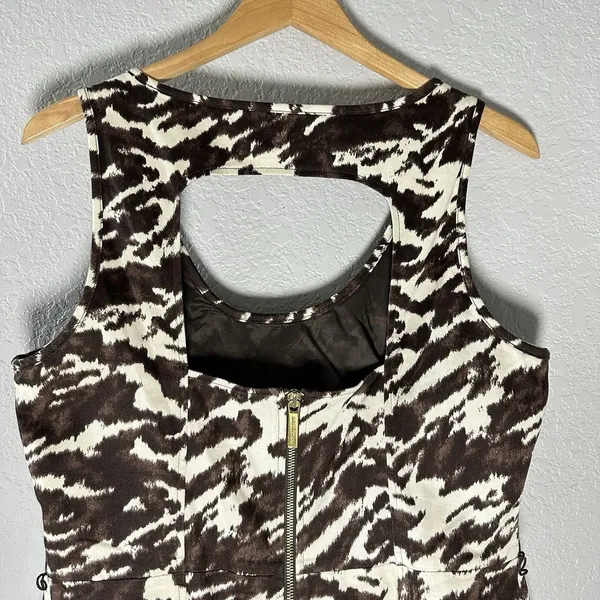 Michael Kors Brown & Cream Abstract‎ Print Bodycon Dress SZ 12 Old Money Chic - Image 4