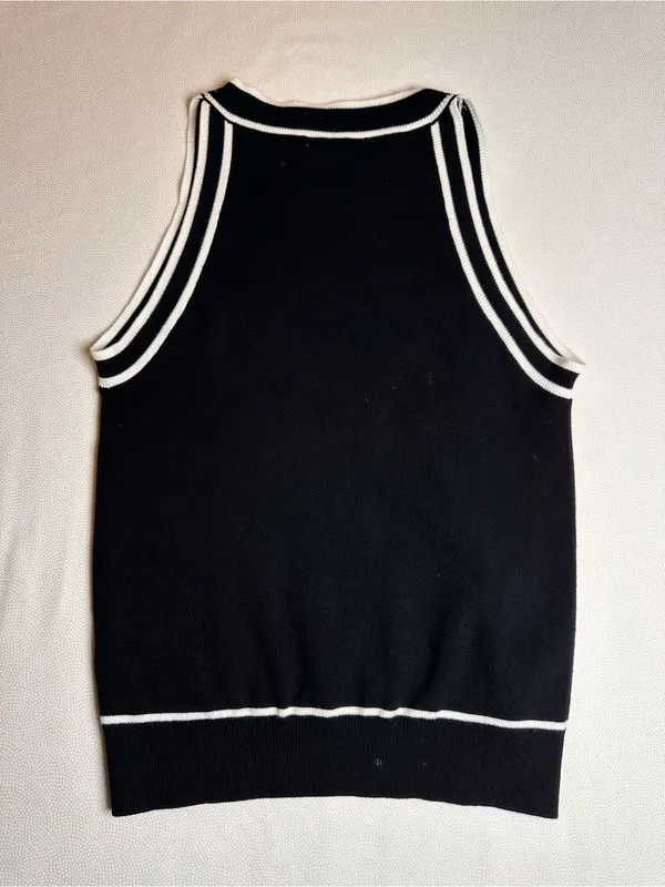MIHOLL Black White Trim Sweater Tank Top Sleeveless Knit Size S - Image 10