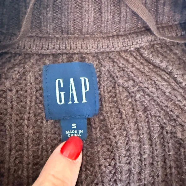 GAP Women 100% Cotton Cardigan S Brown Chunky Knit V-Neck Button Front Granola - Image 2