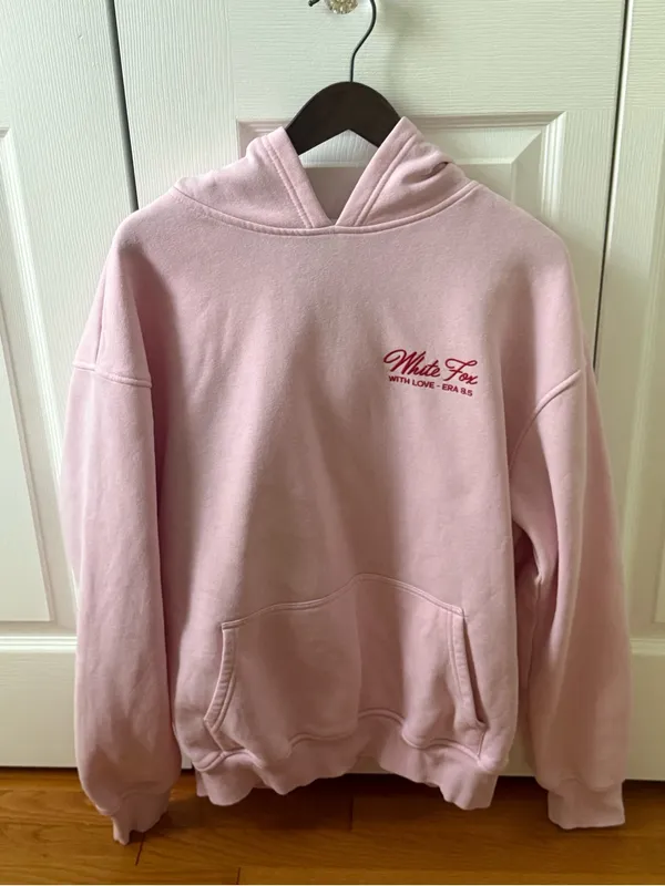 White Fox With Love & Kisses Oversized Hoodie in Baby Pink - Image 2