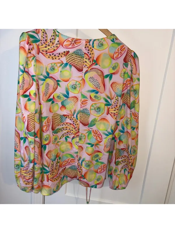 Farm Rio by Anthropologie $138 Rainforest Summer Fruit Print Wrap Blouse Medium - Image 5