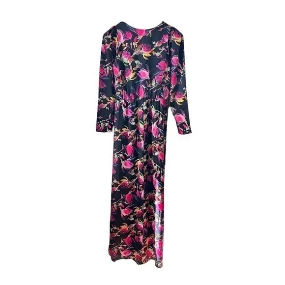 DELFI Collective Floral Ruched Maxi‎ Dress Front Slit Small Wedding Guest - Image 3