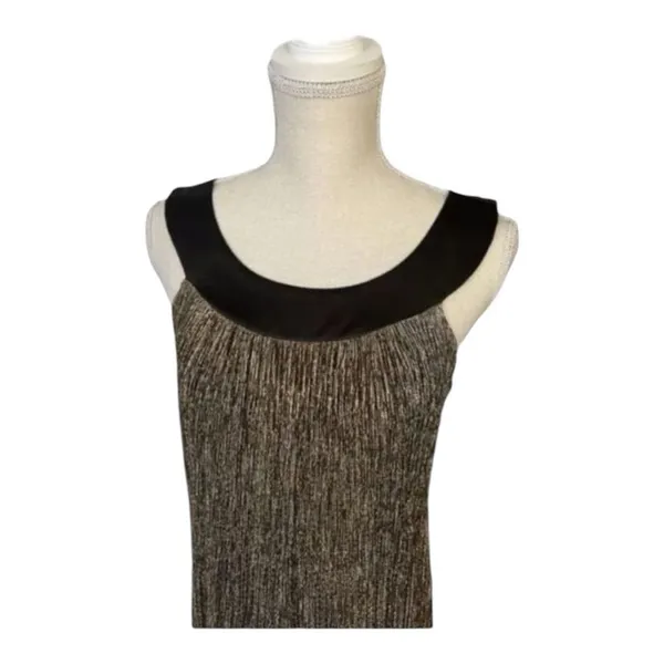 Black Gold Shimmery Shift Short Dress Size 8 Sleeveless Tie Back Night Out - Image 4