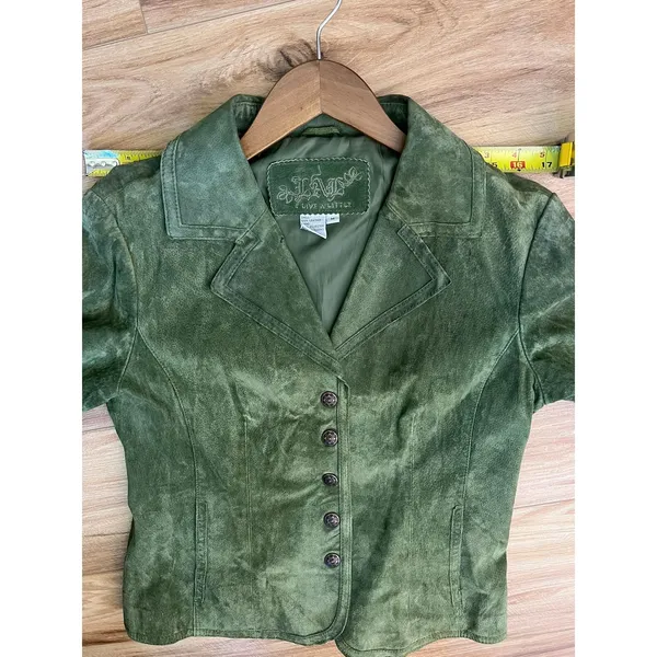 VTG Live A Little Green Suede Leather Jacket Wm MD Boho Y2K 90 Punk Gilmore Girl - Image 13