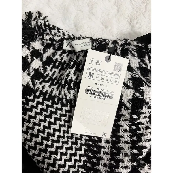 NEW Zara Black White Textured Houndstooth Tweed Pinafore Apron Mini Dress M - Image 6