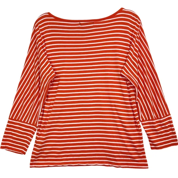 Lauren Ralph Lauren‎ M Orange Striped Top Boatneck Knit Nautical Preppy Coastal - Image 3